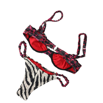 REINA OLGA Womens Marti Bikini Set Multi Leo Scrunch Straps Zebra Print 1 RRP150 — View 4