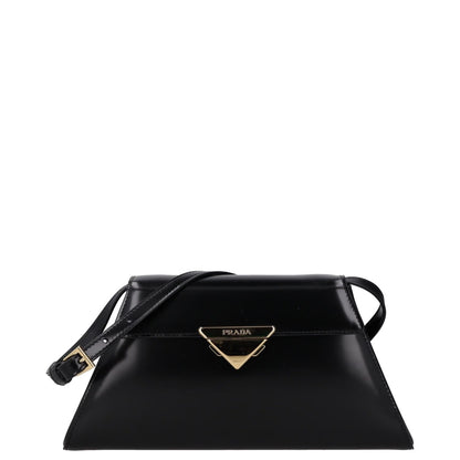 PRADA Womens Spazzolato Brushed Leather Shoulder Bag Black Size M RRP 2650