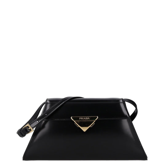PRADA Womens Spazzolato Brushed Leather Shoulder Bag Black Size M RRP 2650