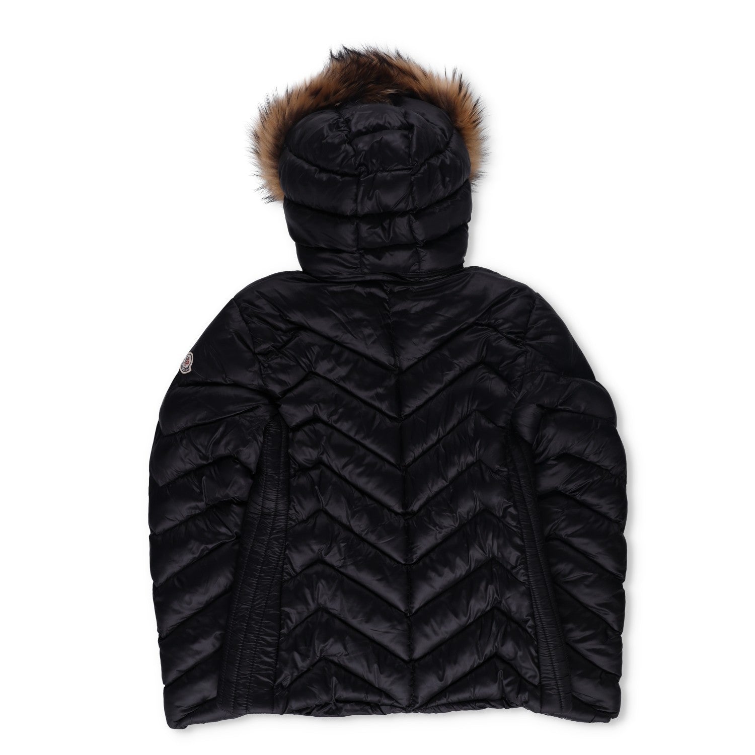 MONCLER Womens Makaluu Fur Hood Lined Jacket Nylon Size Large Black RRP1500 — View 13
