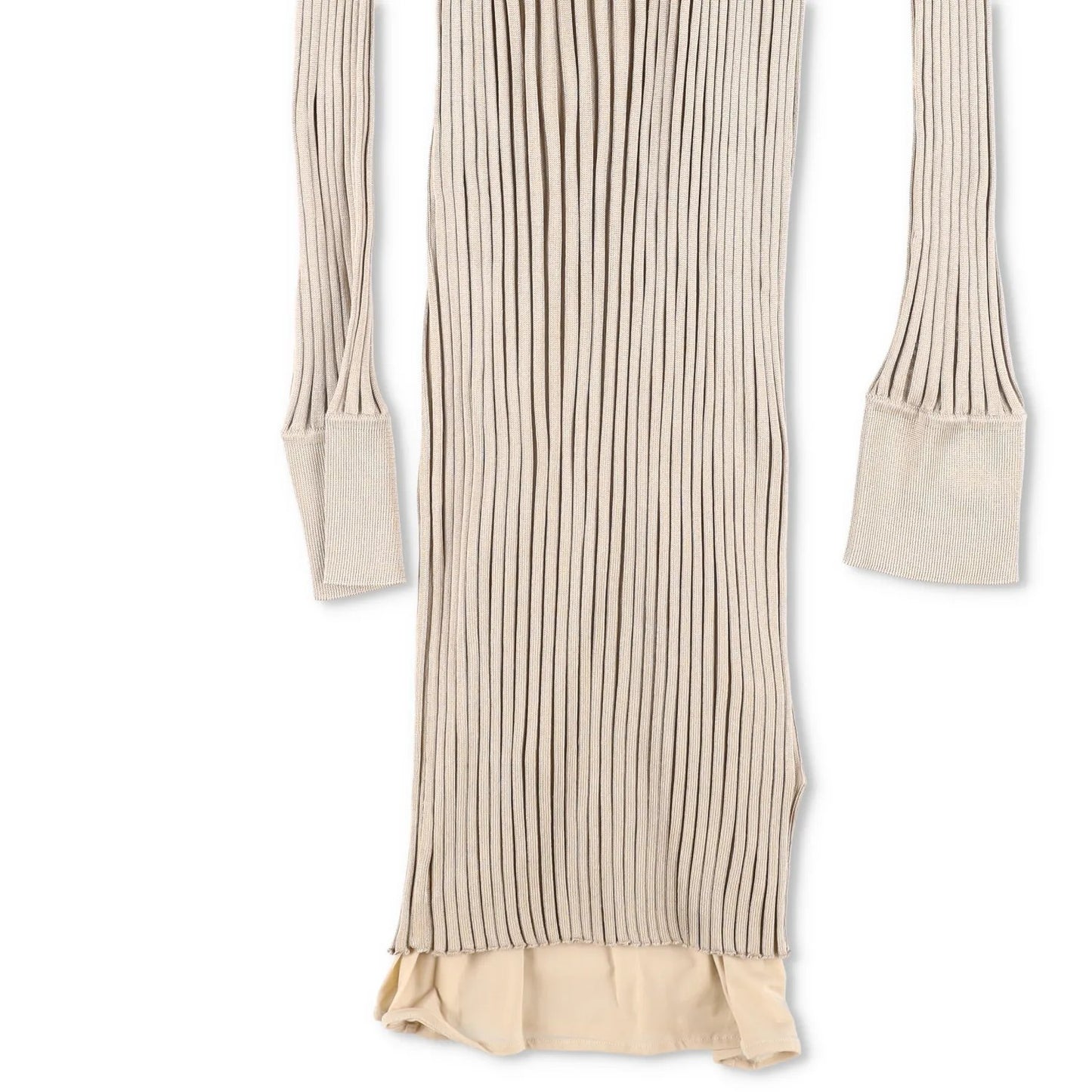 BOTTEGA VENETA Womens Maxi Dress Silk Beige Striped Long Sleeve Scoop 38 RRP1800 — View 4