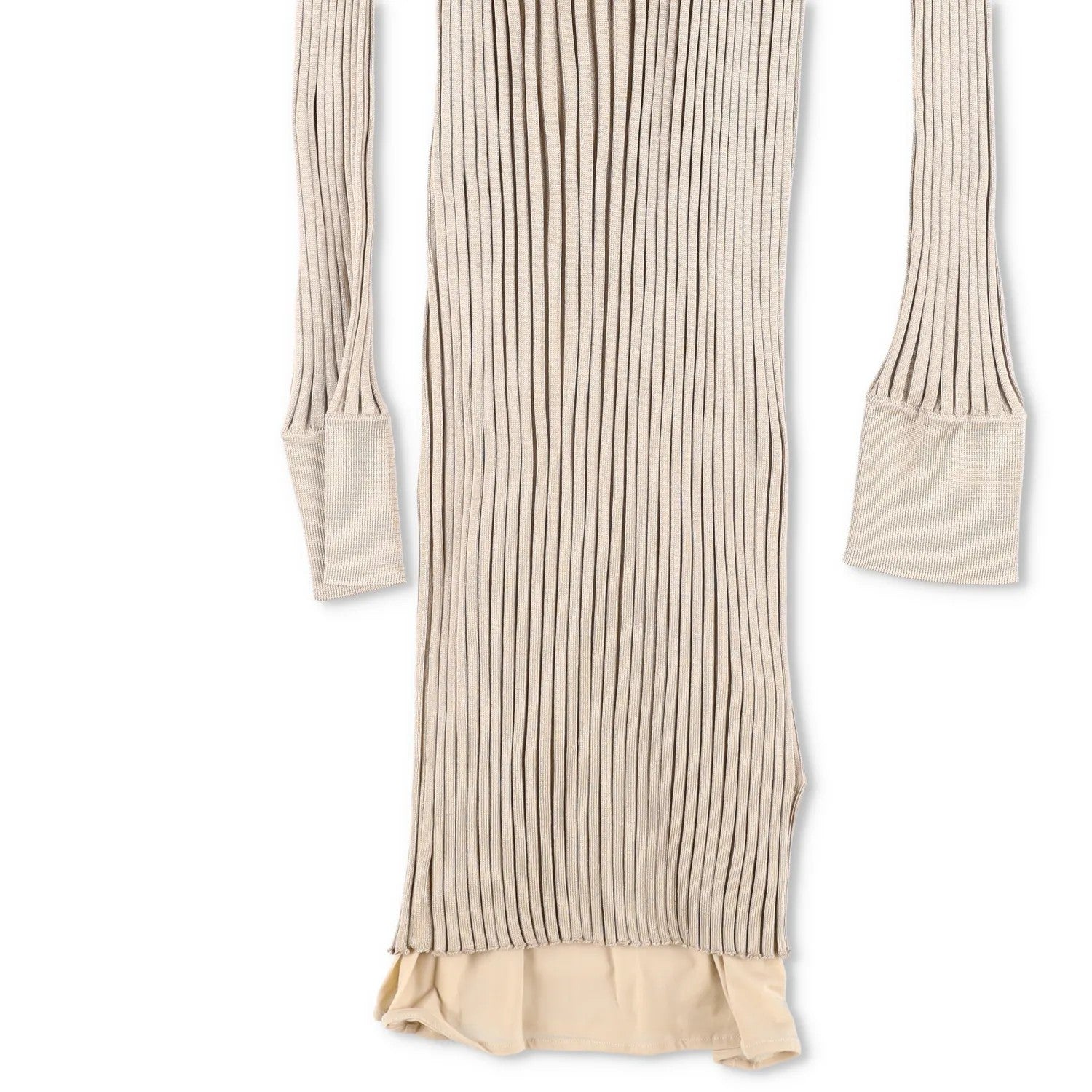 BOTTEGA VENETA Womens Maxi Dress Silk Beige Striped Long Sleeve Scoop 38 RRP1800 — View 4