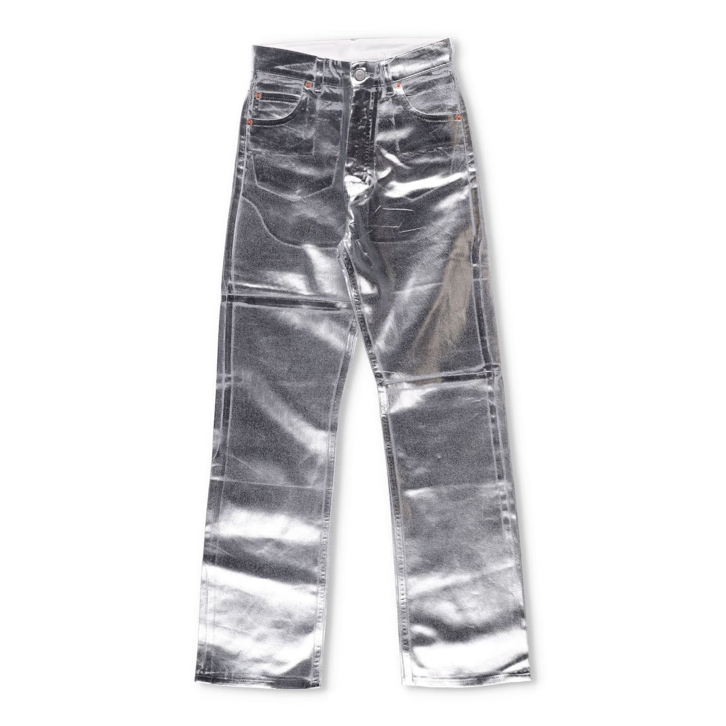 MM6 Mens Jeans Straight Leg High Waist Aluminium Denim Silver Size 26 RRP 406