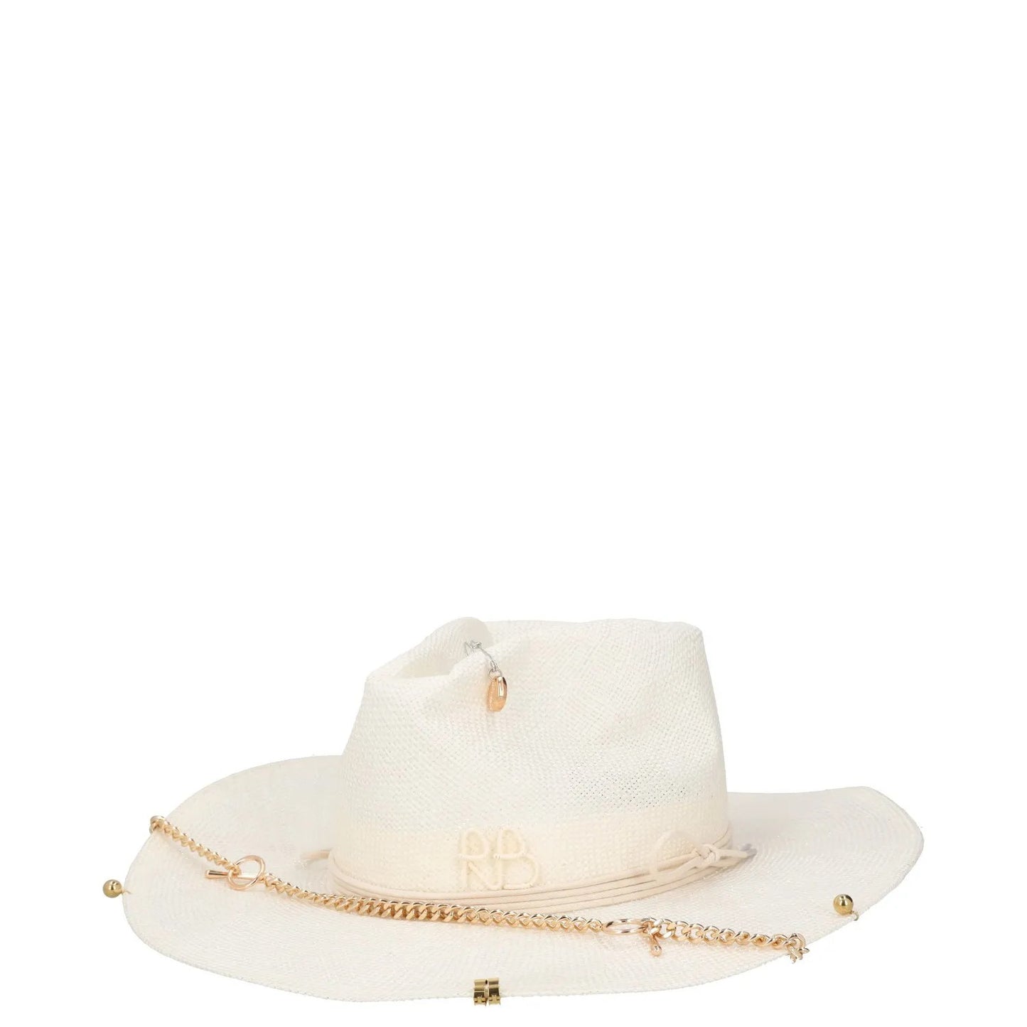 RUSLAN BAGINSKIY Womens Pierced Chain Strap Fedora Hat White Size L RRP 400 — View 2