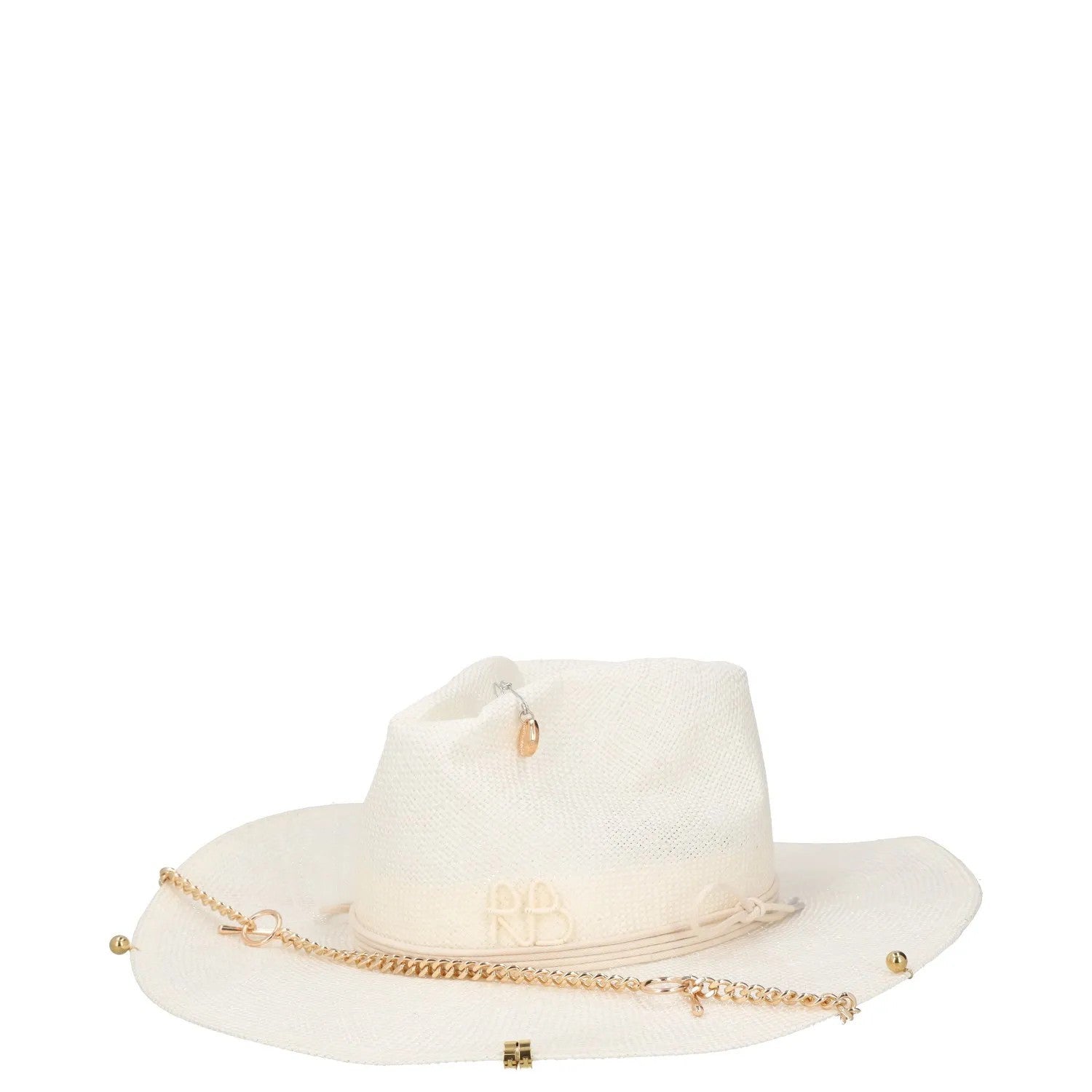 RUSLAN BAGINSKIY Womens Pierced Chain Strap Fedora Hat White Size L RRP 400 — View 2