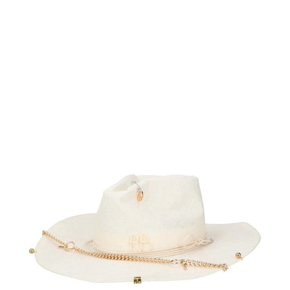 RUSLAN BAGINSKIY Womens Pierced Chain Strap Fedora Hat White Size L RRP 400 — View 2