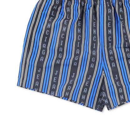 BALENCIAGA Men Swim Shorts Bottoms Striped Black Blue Grey Elastic Size M RRP495 — View 3