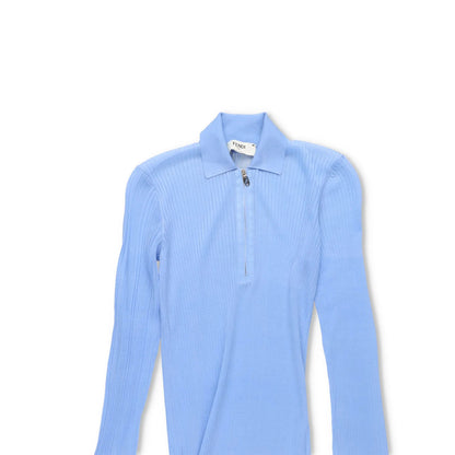 FENDI Womens Maxi Dress Collar Neck Long Sleeve Mesh Ribbd Silk Blue 40 RRP 2380 — View 3