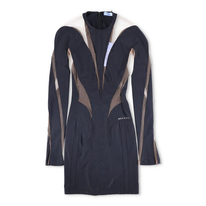 MUGLER Bodycon Mini Dress Black Nude 01 Black Mini Dresses Size 34 RRP 650