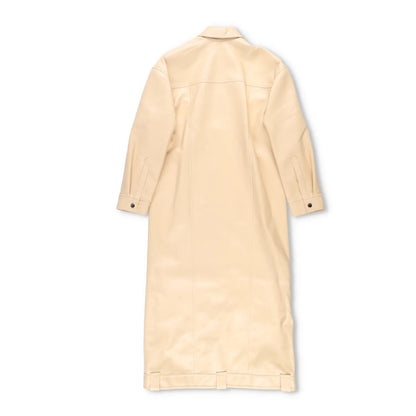 NANUSHKA Women Keano Trench Coat Long Collared Button Up Leather Beige M RRP1475 — View 6
