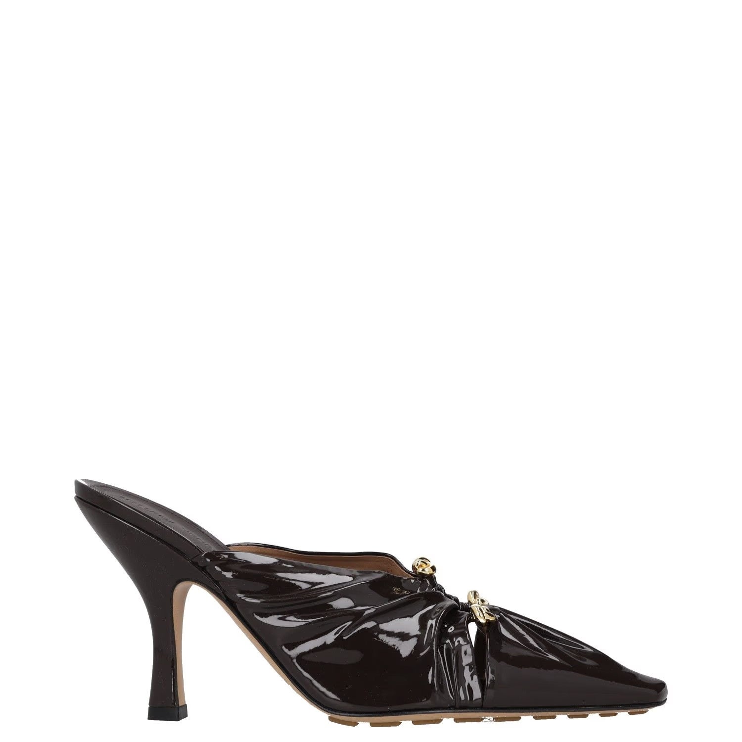 BOTTEGA VENETA Women High Heel Point Toe Mule Patent Leather Brown UK6.5 RRP1330
