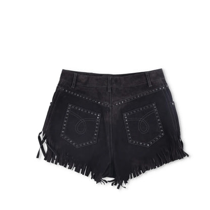 SAINT LAURENT Womens Shorts Black Leather Fringe Accents Size 40 RRP 1500 — View 5