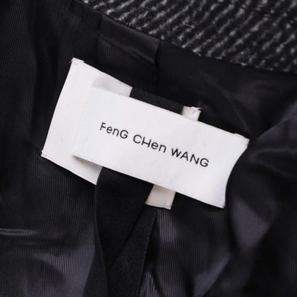 FENG CHEN WANG Mens Multi Flannel Stripe Overcoat Black Grey Size XL RRP 1275 — View 9