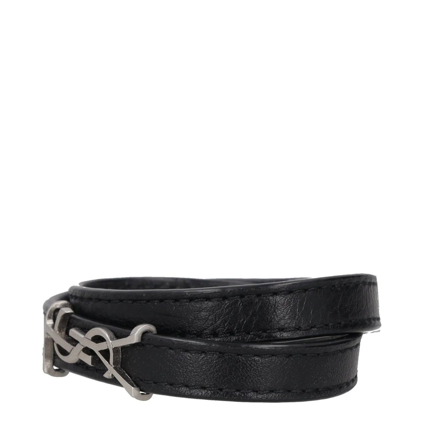 SAINT LAURENT Womens Bracelet Black Leather Silver YSL Buckle Size S RRP 255 — View 2