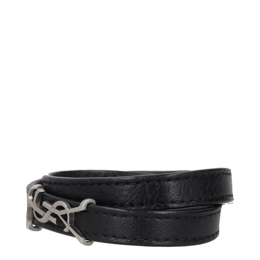 SAINT LAURENT Womens Bracelet Black Leather Silver YSL Buckle Size S RRP 255 — View 2