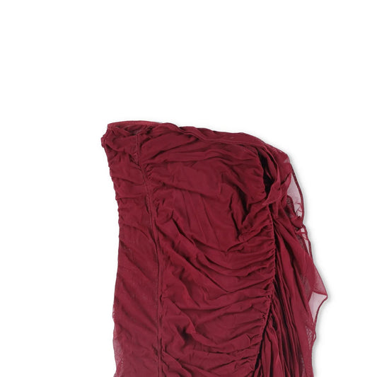 MUGLER Women Skirt Midi with Slit Asymmetric Red Ruched Knit Size 36 RRP 425 — View 2