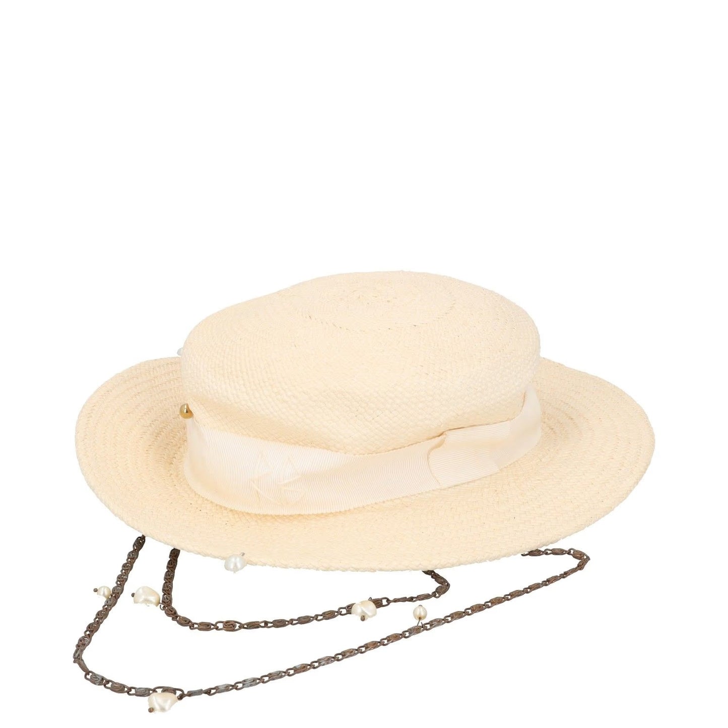 RUSLAN BAGINSKIY Womens Straw Boater Hat Beige Straw White Size M RRP 430