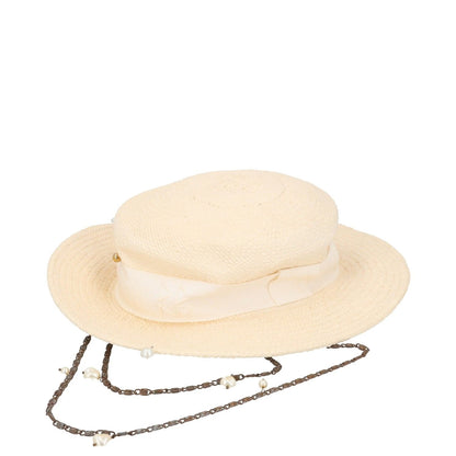 RUSLAN BAGINSKIY Womens Straw Boater Hat Beige Straw White Size M RRP 430
