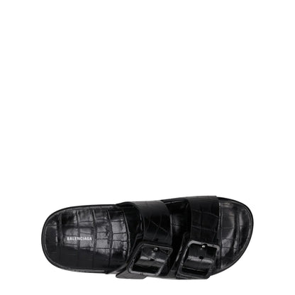 BALENCIAGA Womens Slider Sandals Buckle Comfort Black Leather UK 7 RRP 490 — View 7