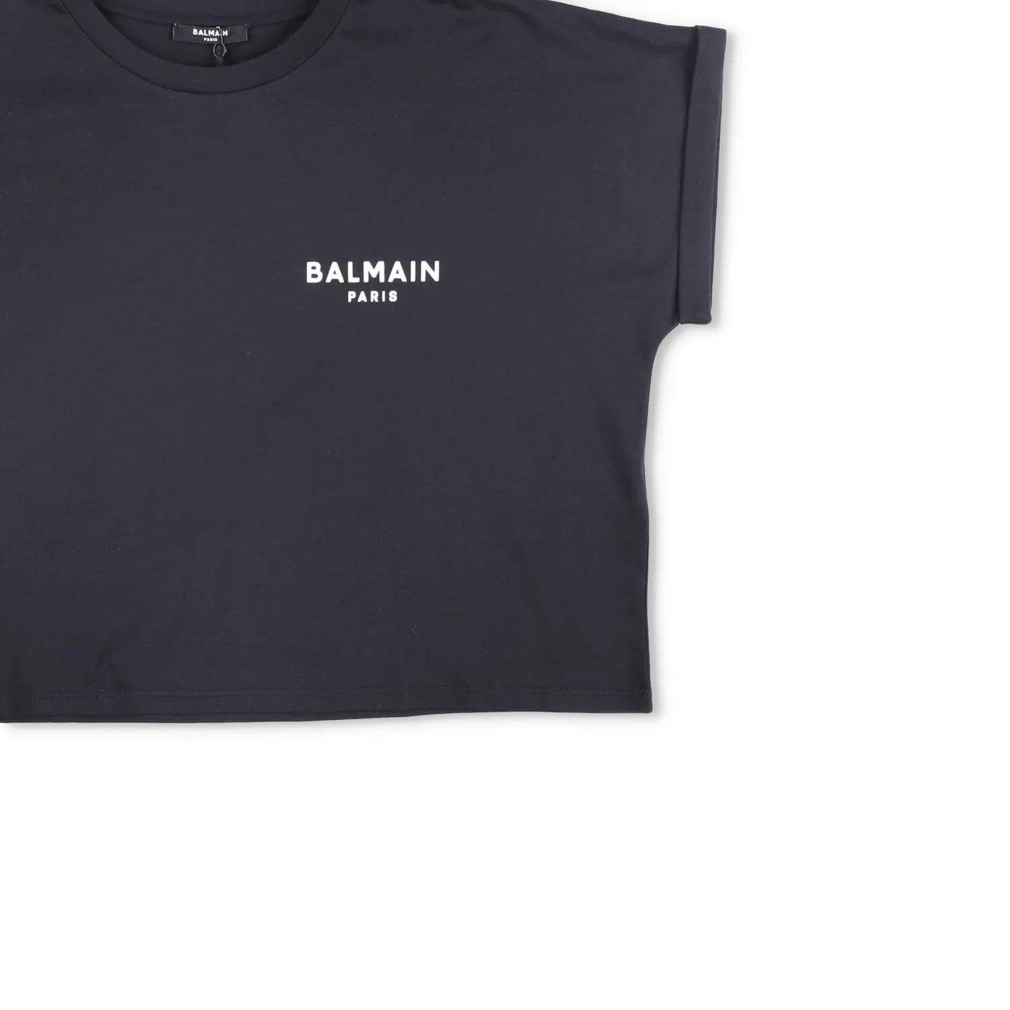 BALMAIN Womens T-Shirt Small Logo Cropped Short Sleeve Crew Neck Black XL RRP295 — View 4