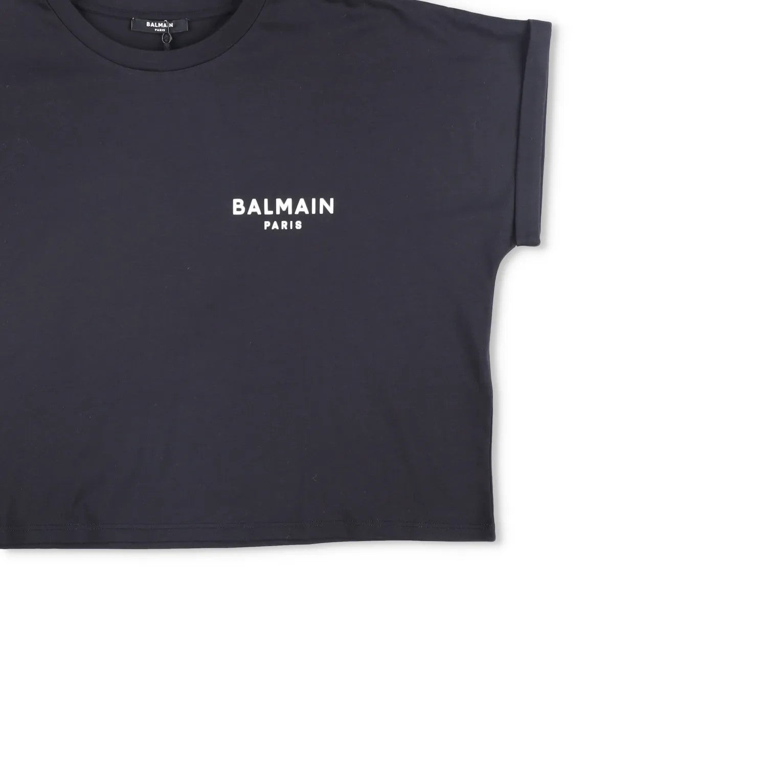 BALMAIN Womens T-Shirt Small Logo Cropped Short Sleeve Crew Neck Black XL RRP295 — View 4