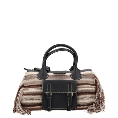 CHLOE Womens Satchel Top Handle Bag Beige Leather Fringe Buckle Size L RRP 1990