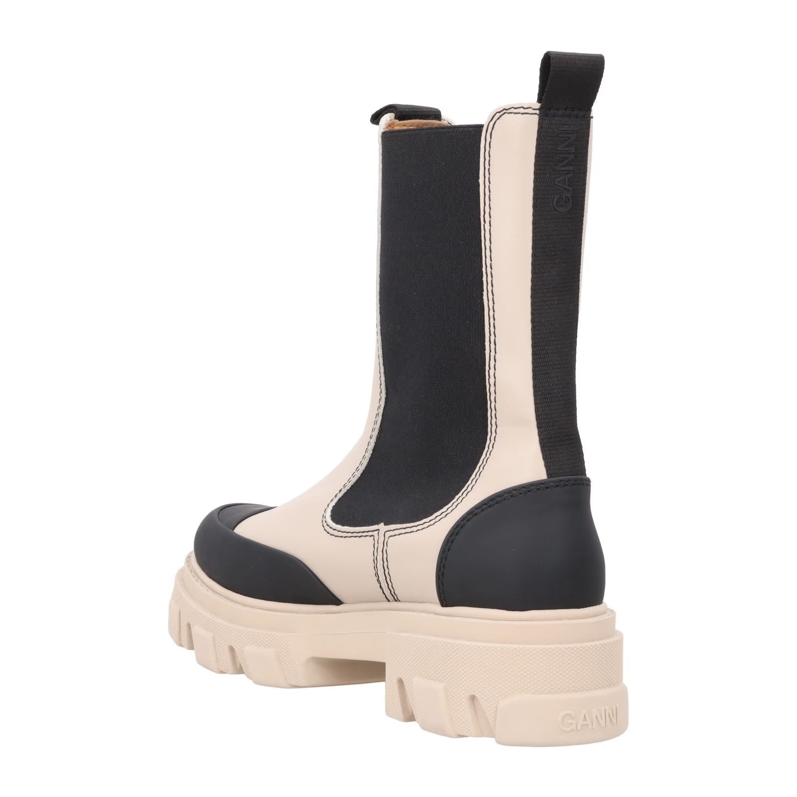 GANNI Womens Mid Calf Cowboy Boot Vegan Leather Beige Black Cleated UK 7 RRP 375 — View 5