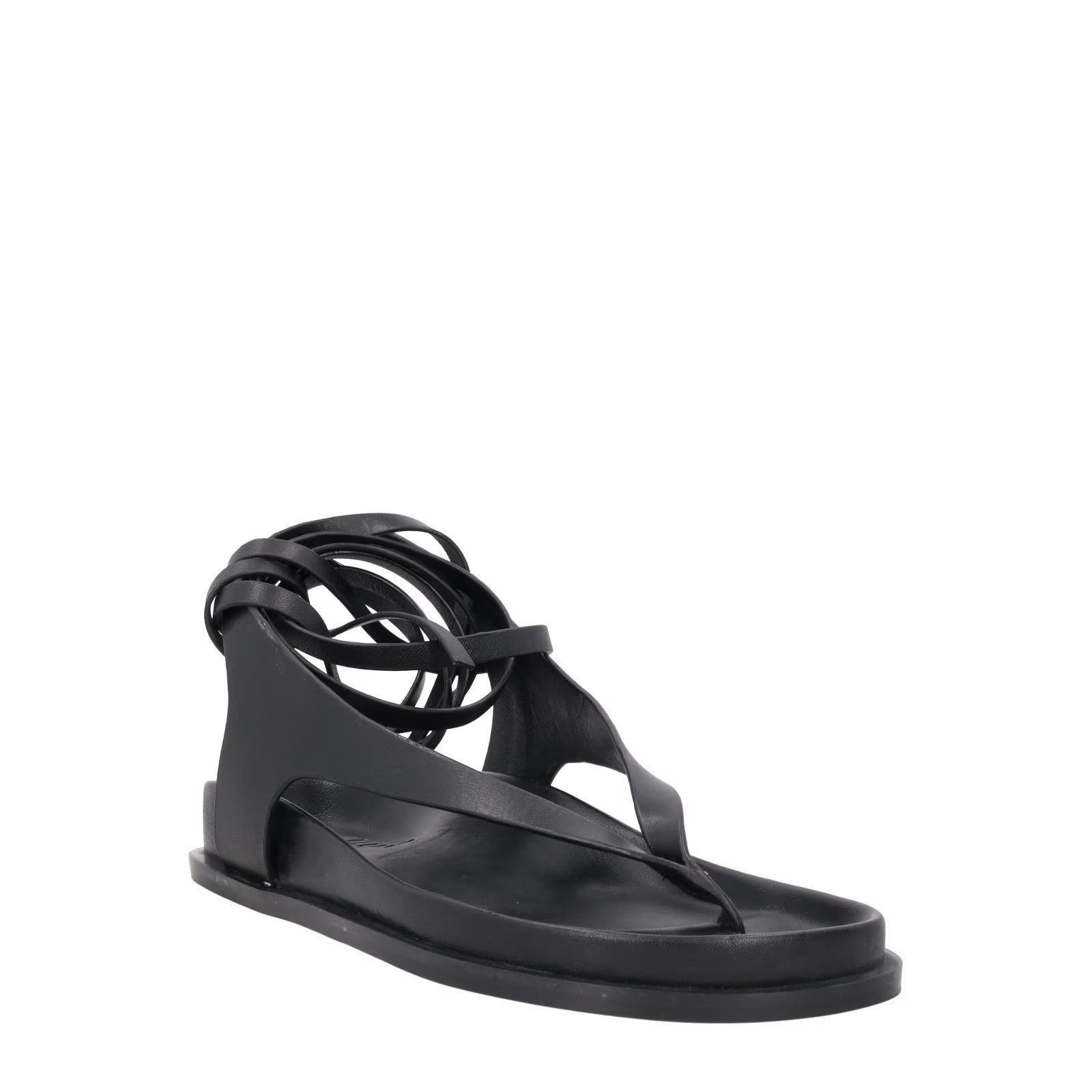 AEMERY Womens Shel Flat Thong Sandal Leather Black Ankle Tie Comfort UK 4 RRP157 — View 2