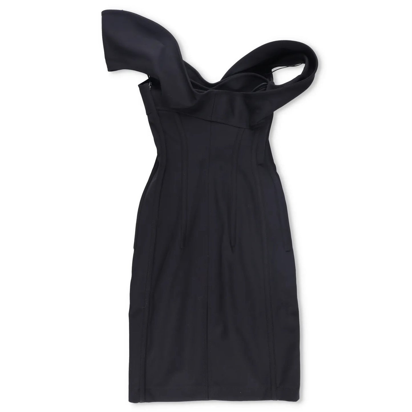 BOTTEGA VENETA Womens Midi Dress Sweetheart Double Layered Wool Black 38 RRP4479 — View 8