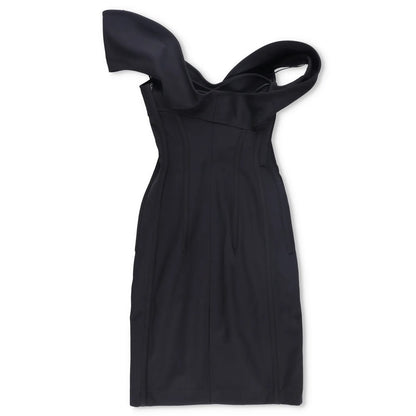 BOTTEGA VENETA Womens Midi Dress Sweetheart Double Layered Wool Black 38 RRP4479 — View 8