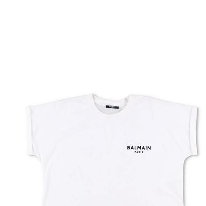 BALMAIN Womens Cropped T-Shirt Cotton Short Sleeve White Logo Size M RRP 350 — View 2