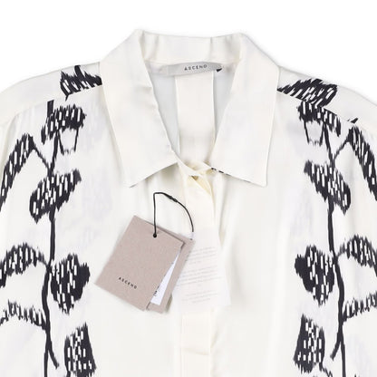 ASCENO Womens Montauk Shirt Ecru Vine Multi Short Sleeve Silk Twill M RRP 390 — View 5