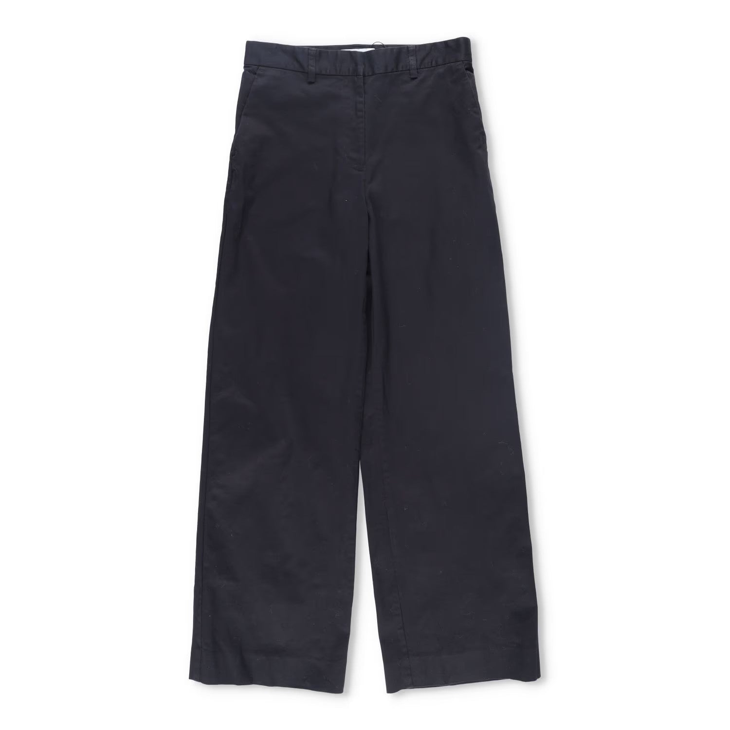 MATTEAU Womens Straight Twill Wide Leg Trousers Black Cotton Blend Size 3 RRP520