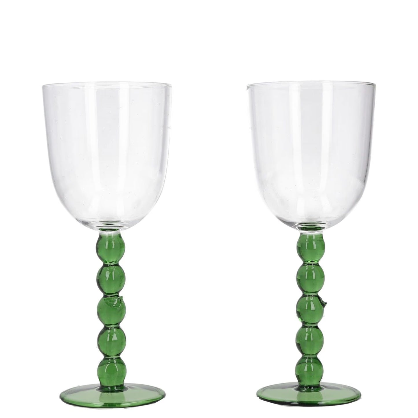 MAISON BALZAC Wine Glasses Glass Clear Green Stem Two Piece One Size RRP 50
