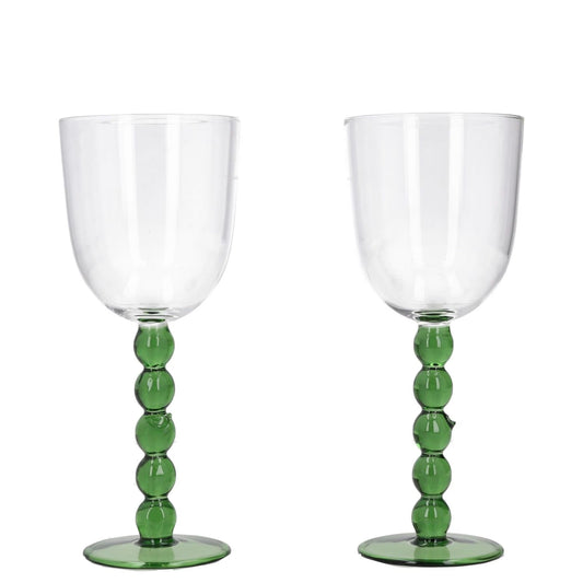 MAISON BALZAC Wine Glasses Glass Clear Green Stem Two Piece One Size RRP 50