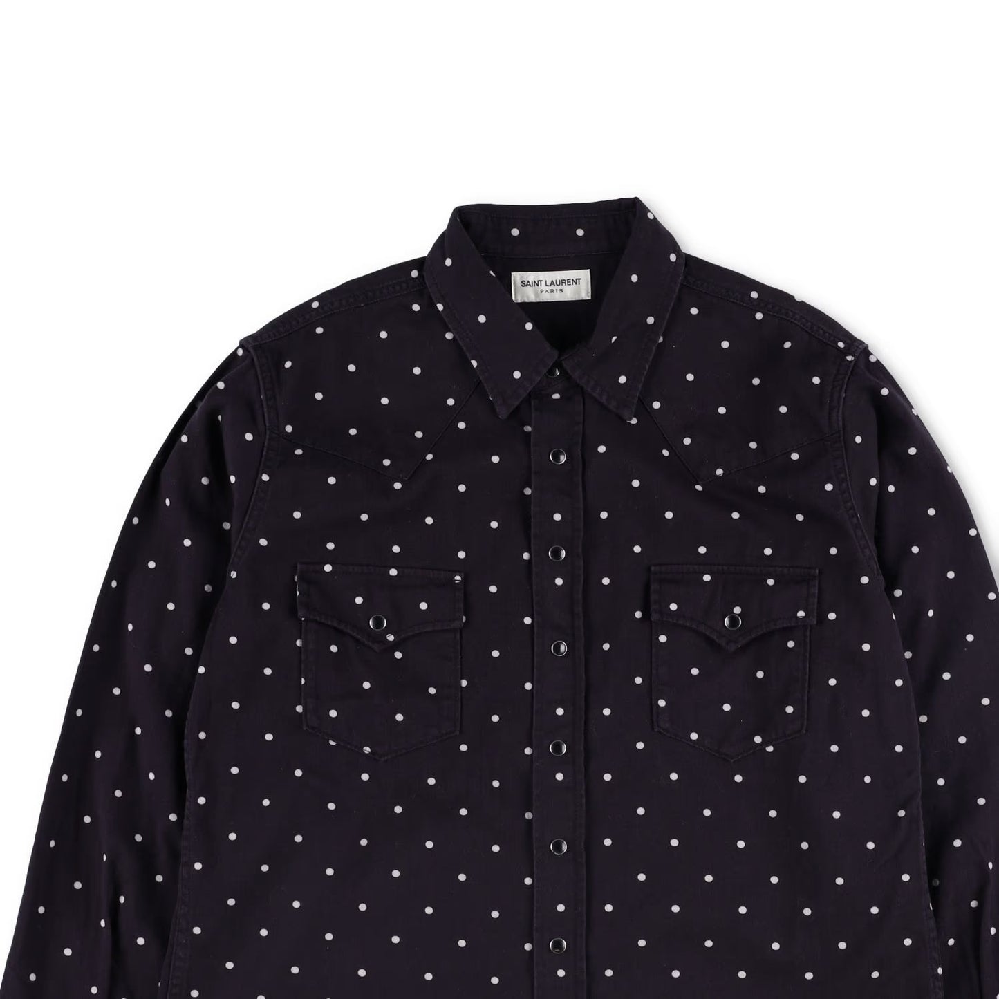 SAINT LAURENT Mens Button Up Shirt Collared Black White Dotted Cotton XL RRP 550 — View 2