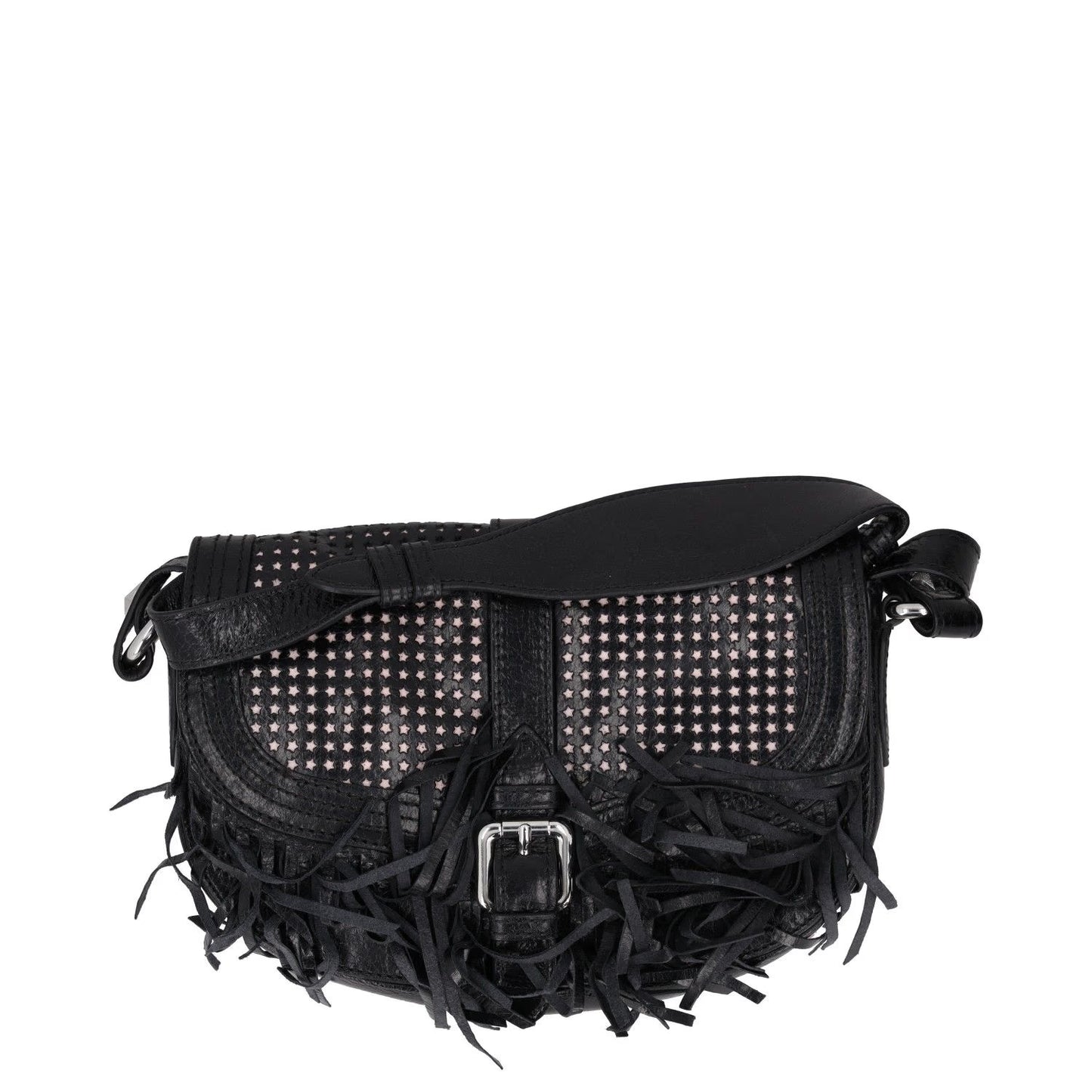 JUST CAVALLI Womens Crossbody Bag Black Leather Silver Buckle Size S RRP 300