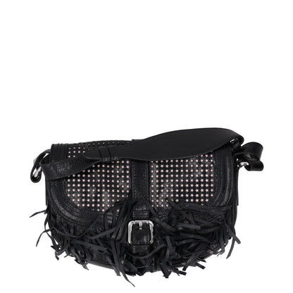 JUST CAVALLI Womens Crossbody Bag Black Leather Silver Buckle Size S RRP 300