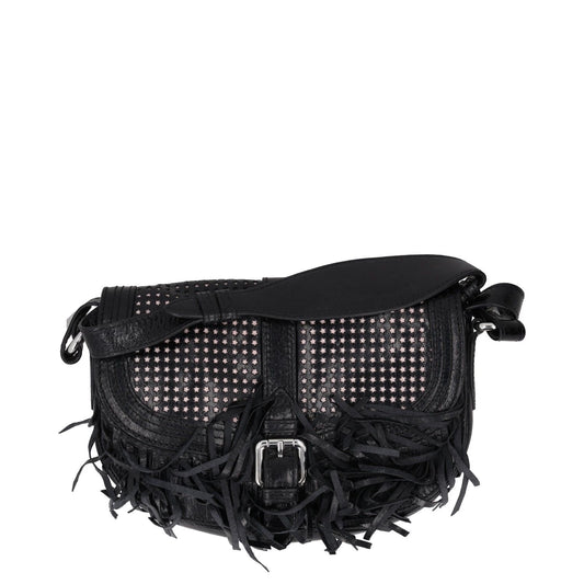 JUST CAVALLI Womens Crossbody Bag Black Leather Silver Buckle Size S RRP 300