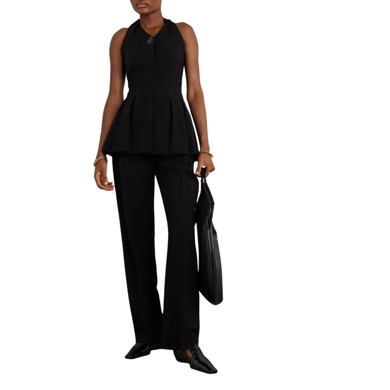 TOVE Womens Black Virgin Wool Halter Neck Crop Blouse Button Detail UK 38 RRP695 — View 3