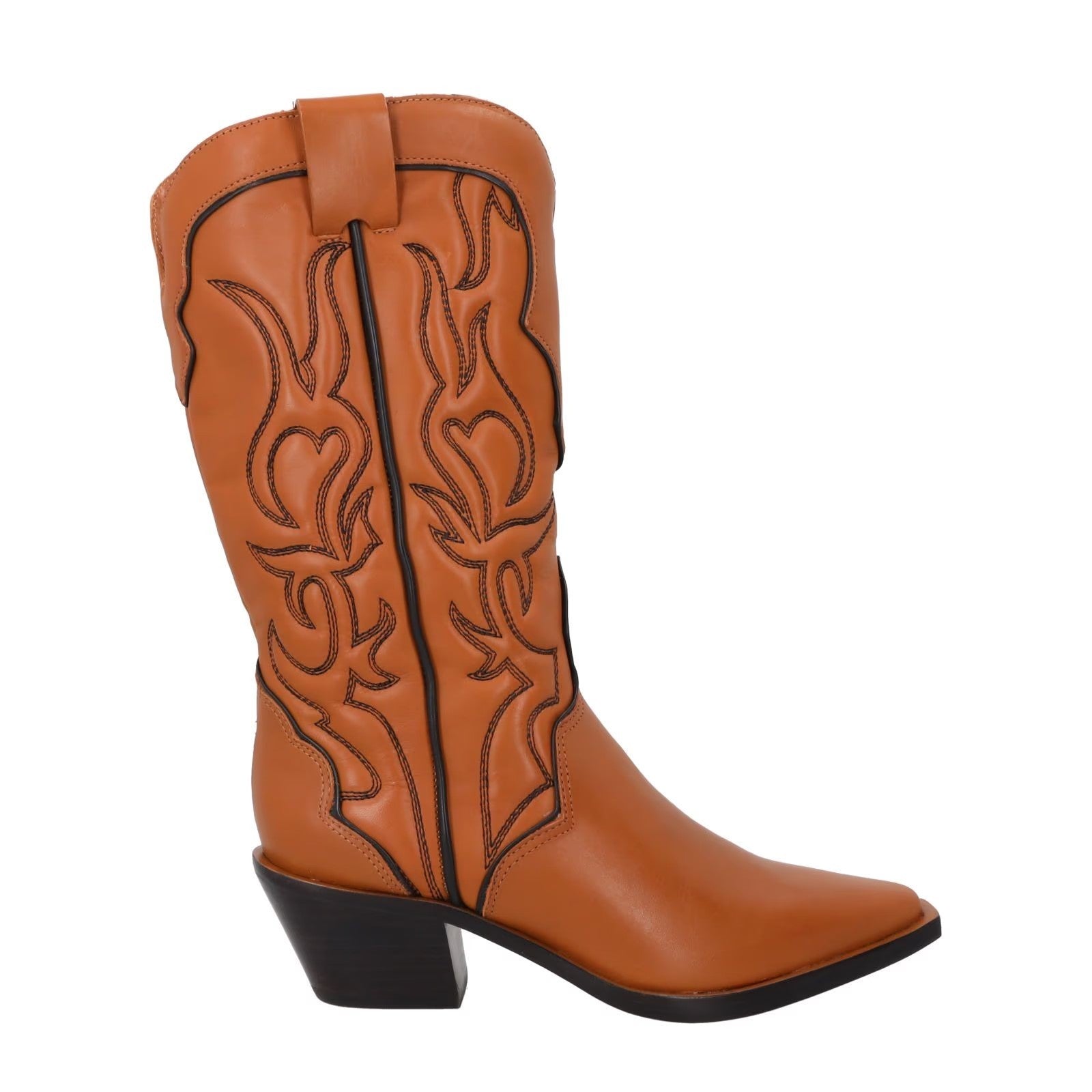 REFORMATION Womens Leather Cowboy Boots Brown Mid Calf Embroidered UK 3.5 RRP460