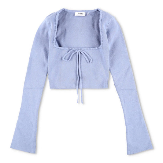 DANIELLE GUIZIO Women Bow Knit Sweater Long Flared Sleeve Cropped Blue XL RRP195