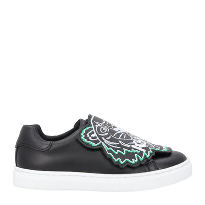 KENZO Kids Leather Basket Leather Low Top Black Slip On Sneakers UK C1 RRP 255