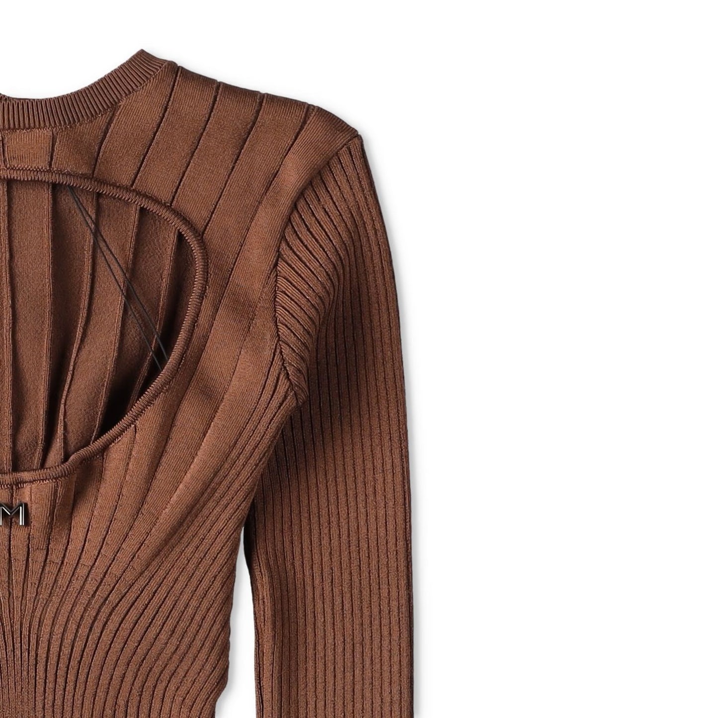 MUGLER Womens Top T-Shirt Low Neck Cropped Long Sleeve Brown Size S RRP 60 — View 5