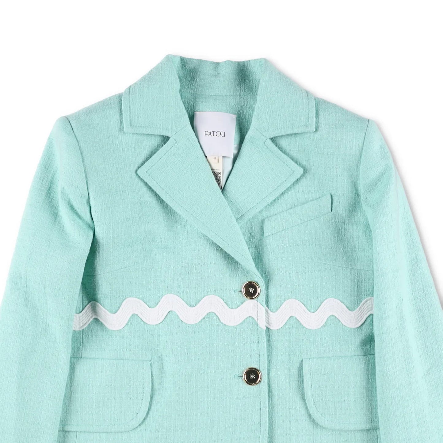 PATOU Womens Contrasted Braid Fitted J Blazer Jacket Green 2 Button 42 RRP 1100 — View 2