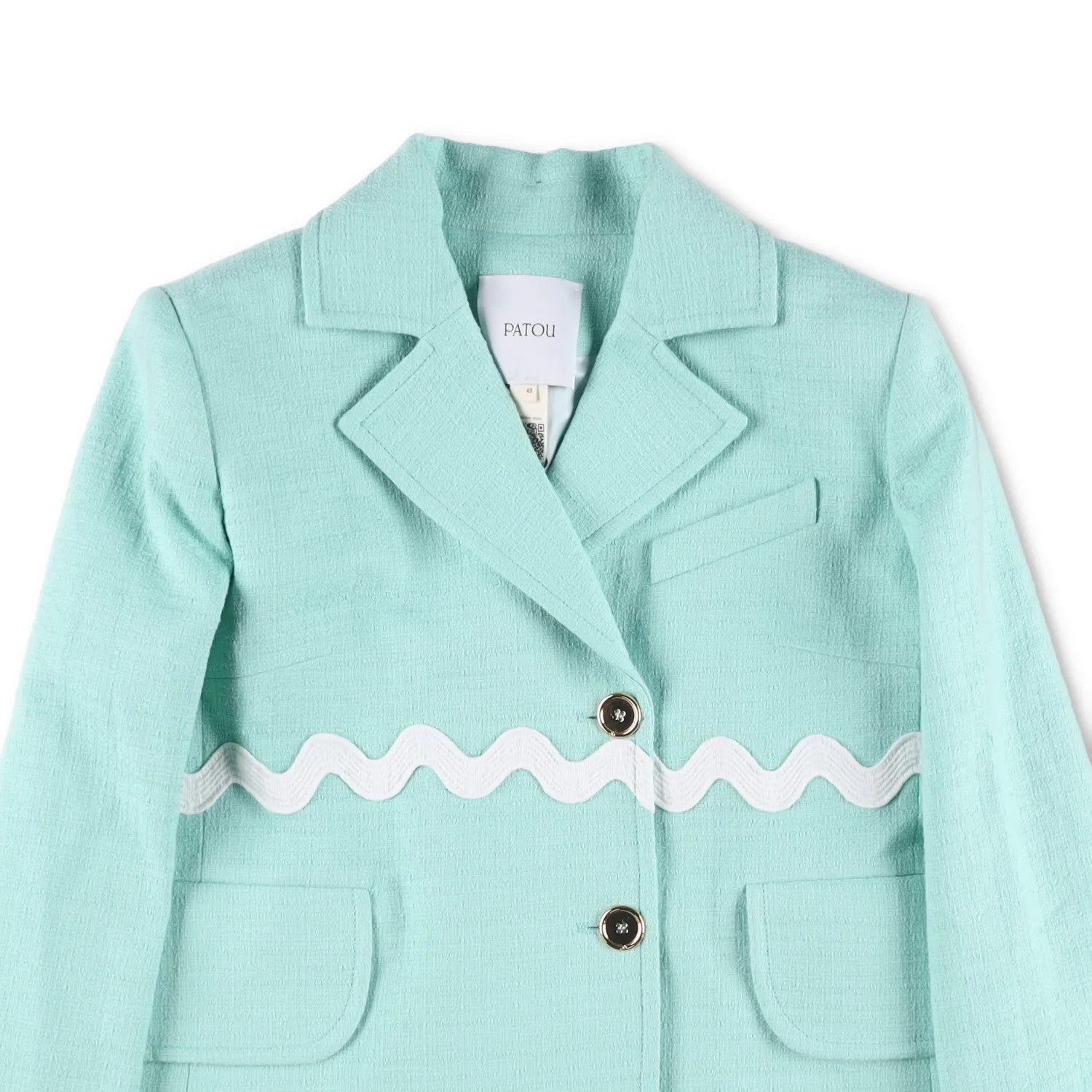 PATOU Womens Contrasted Braid Fitted J Blazer Jacket Green 2 Button 42 RRP 1100 — View 2