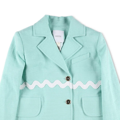 PATOU Womens Contrasted Braid Fitted J Blazer Jacket Green 2 Button 42 RRP 1100 — View 2
