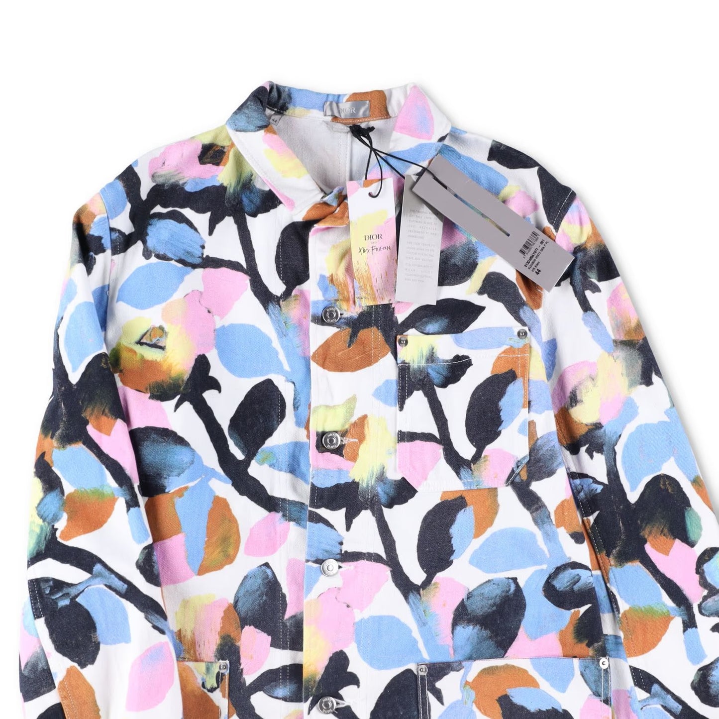 DIOR HOMME Mens Floral Denim Jacket Buttoned Collared Multicoloured 44 RRP 1300 — View 3
