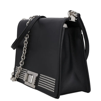 FURLA Womens Shoulder Handbag Black Leather Chain Strap Silver Hardware M RRP250 — View 2
