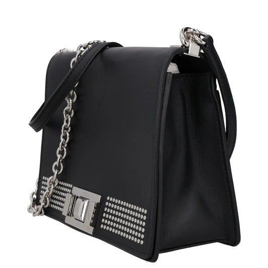 FURLA Womens Shoulder Handbag Black Leather Chain Strap Silver Hardware M RRP250 — View 2